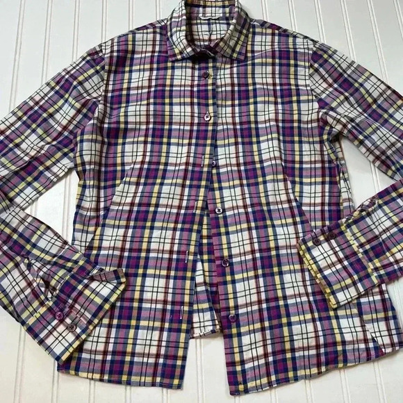 Mazzarelli Women Plaid Flannel Button Up Shirt 44 Italy US 6 Small.  208 - Picture 1 of 3